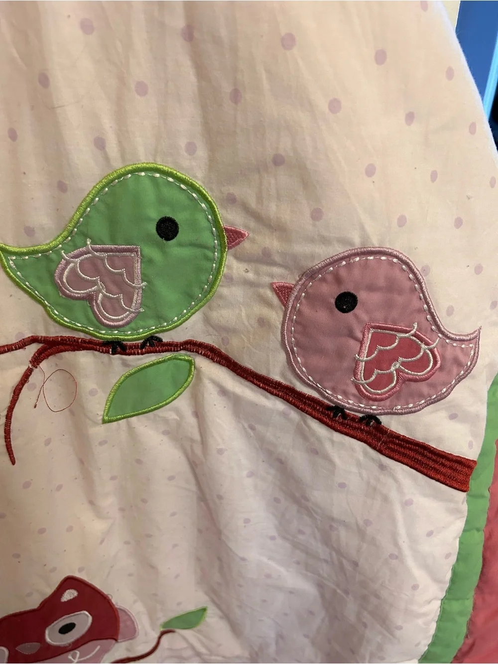 Pink and Green Owl & Bird Quilted Baby Throw Blanket